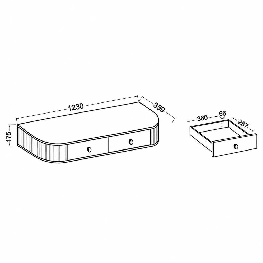 Toaletka Wisząca OVALIO 123cm Beż Piaskowy – Ryflowana z Szufladami Milo Furniture