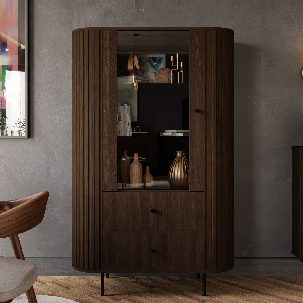 Witryna OVALIO 97cm Dąb Dunin – Ryflowana z Przeszkleniem